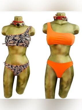 ZAFUL NWT One Shoulder Reversible SNAKESKIN Print BIKINI Swimsuit Size 6